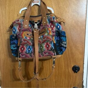 One-Of-A-Kind Nena & Co Core Leather Medium Convertible Tapestry Day Bag